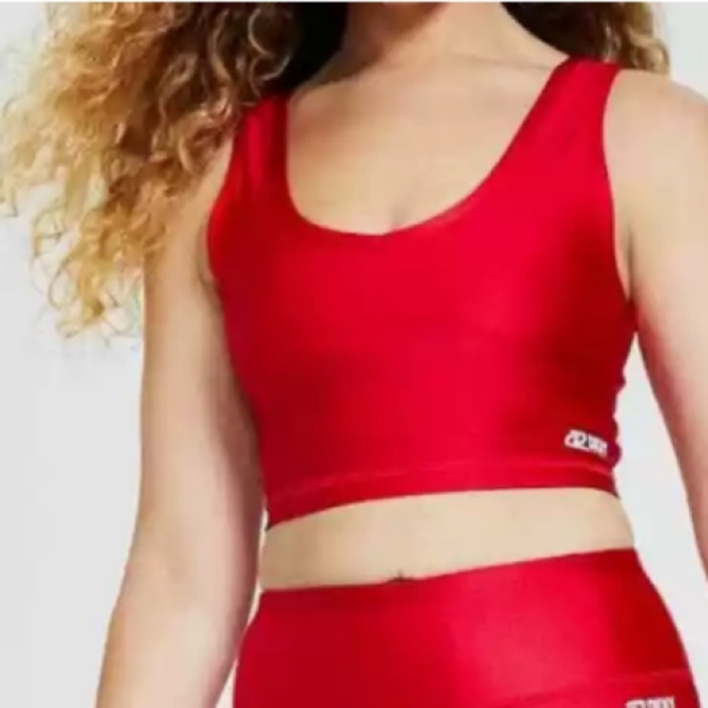 DKNY Womens Small Light Support Unlined High Shine Sports Bra Red - Picture 2 of 3